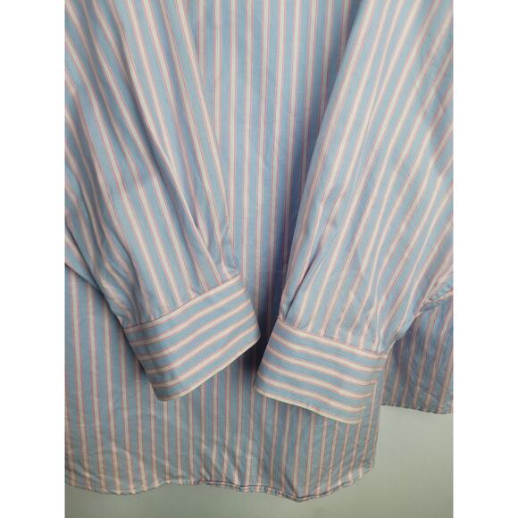 Lands End Mens Super Fine 2-Ply Yarn Striped Pink Blue Button Up Size 17/37 Tall - Picture 11 of 13
